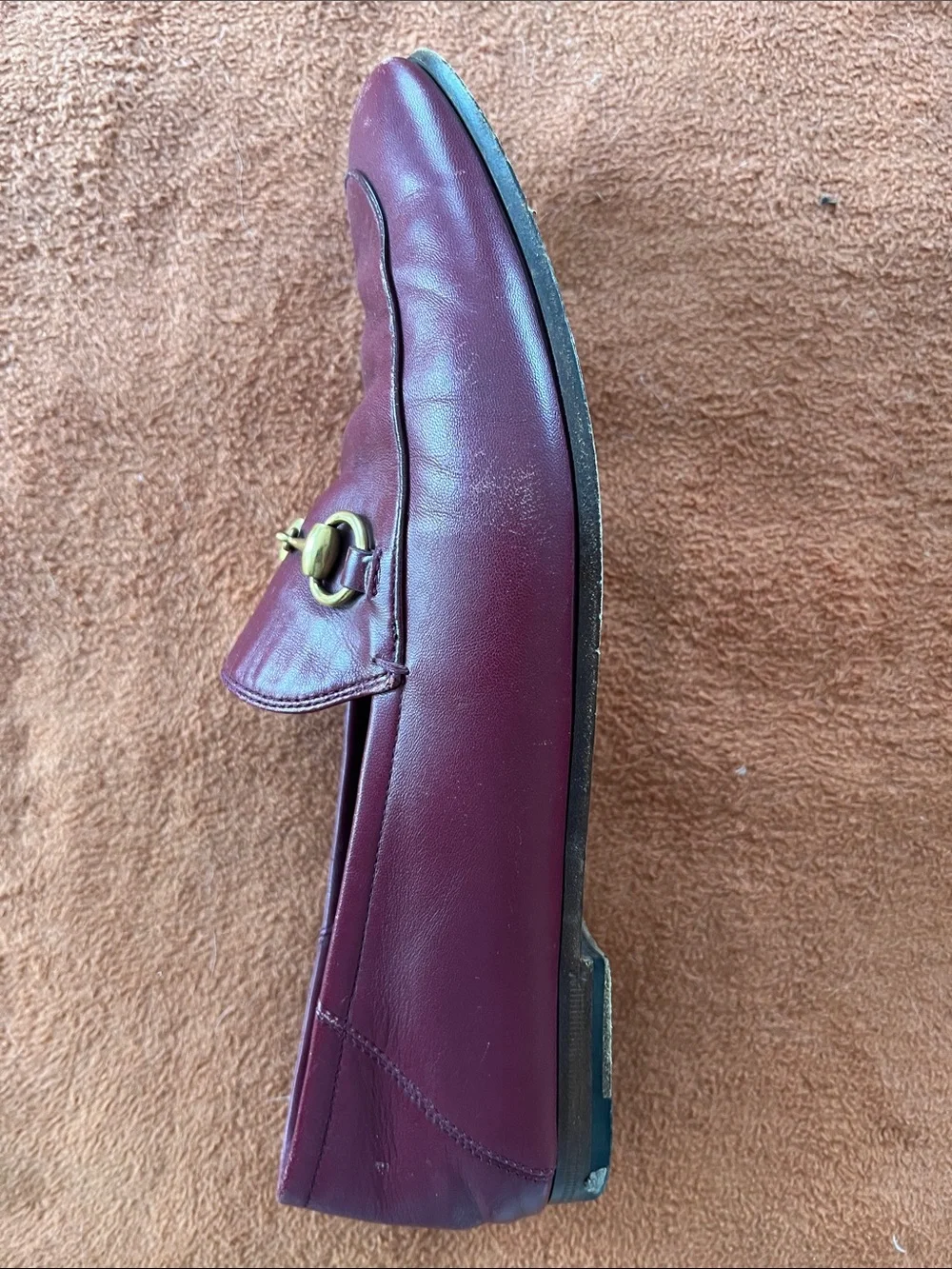 Gucci Burgundy Leather Horsebit Loafers with Gold Hardware size 9